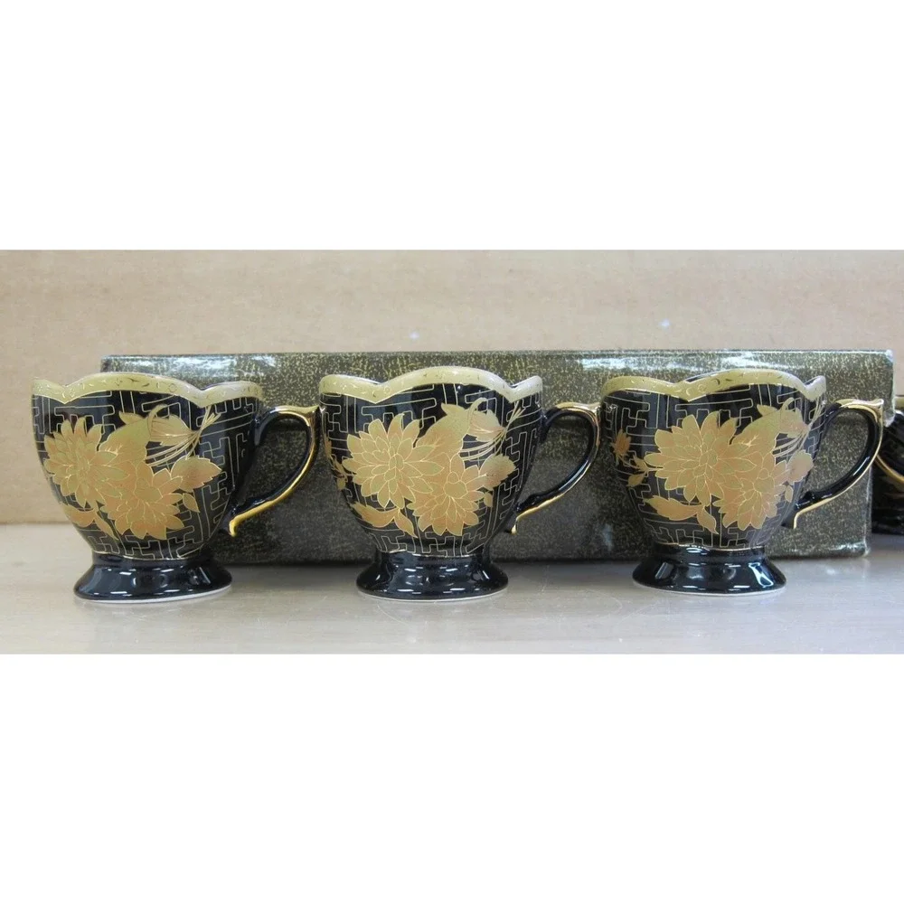 Yamasen Gold Collection Fine Porcelain 24ct Gold Plated Tea Set 12pc Japan w Box
